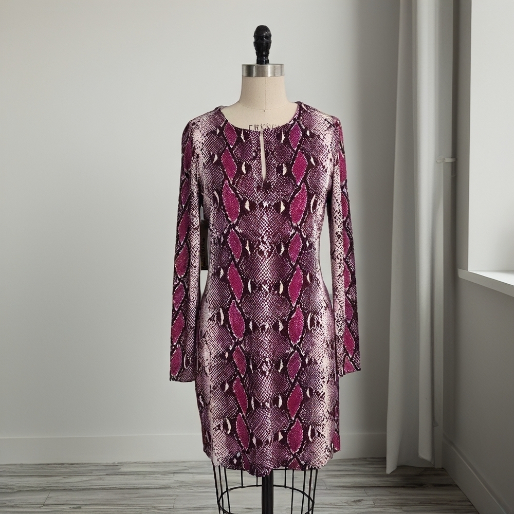 Diane Von Furstenberg Bodycon Snakeskin Print Dress | Long Sleeve Mini Size 10